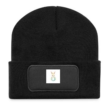 Ei-Liebe & Hasenzauber - Recycelte Patch Beanie - Schwarz - Vorne