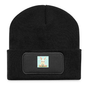 Ostern und süßer Hase – glücklich für das Fest! - Recycelte Patch Beanie - Schwarz - Vorne