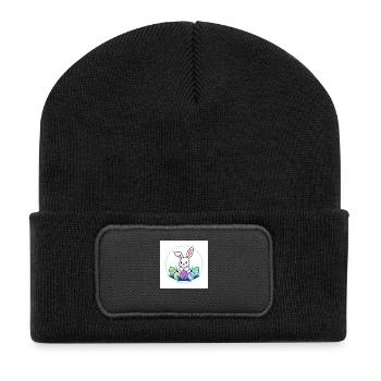 Ei, Ei, Osterzeit! - Recycelte Patch Beanie - Schwarz - Vorne