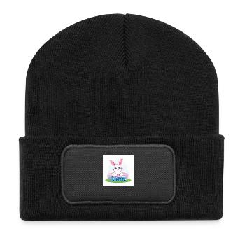 Der bunte Hase von Ostern - Recycelte Patch Beanie - Schwarz - Vorne