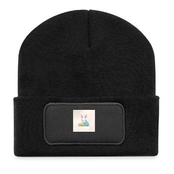 Osterei-Abenteuer mit Hasi (Ostern) - Recycelte Patch Beanie - Schwarz - Vorne