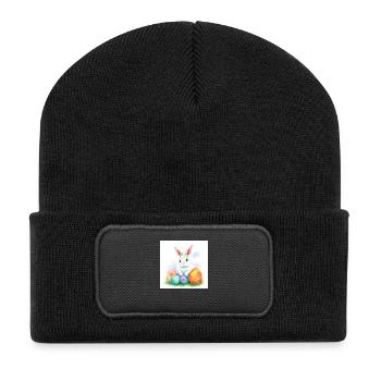 Osterhase und bunte Überraschungen - Recycelte Patch Beanie - Schwarz - Vorne