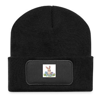 Der Osterhase ist da! - Recycelte Patch Beanie - Schwarz - Vorne