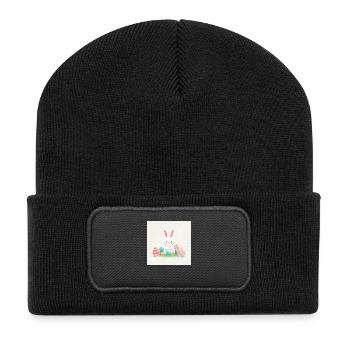 Hase mit Osterei - Recycelte Patch Beanie - Schwarz - Vorne