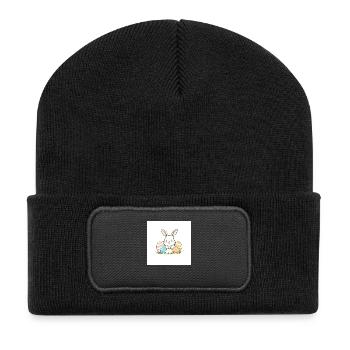 Hase, Ei und Frühling - Recycelte Patch Beanie - Schwarz - Vorne