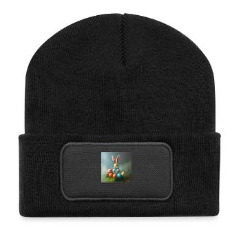 Hasi & die Ostereiersuche - Recycelte Patch Beanie - Schwarz - Vorne