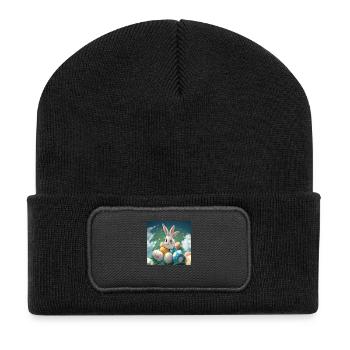 Hasenzauber & Eierregen - Recycelte Patch Beanie - Schwarz - Vorne