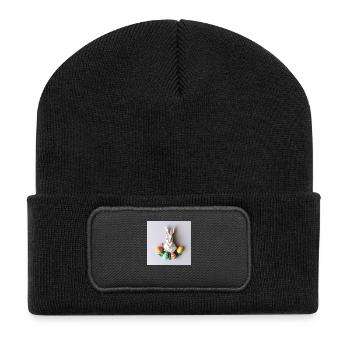 Das große Hasenhüpfen - Recycelte Patch Beanie - Schwarz - Vorne