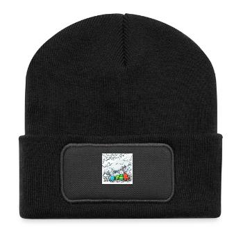 Eierwunder & Hasenglück - Recycelte Patch Beanie - Schwarz - Vorne
