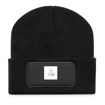 „Osterzauber: Hasenfreude“ - Recycelte Patch Beanie - Schwarz - Vorne