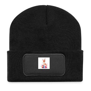 „Hasenfreunde unterwegs“ - Recycelte Patch Beanie - Schwarz - Vorne