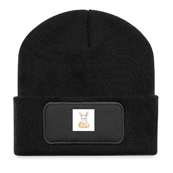 „Hasi auf geheimer Mission“ - Recycelte Patch Beanie - Schwarz - Vorne