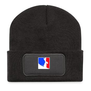 Hase Skihase Skifahren Rot Blau Ski fahren Schnee - Recycelte Patch Beanie - Dunkelgrau - Vorne