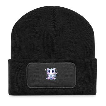 Katze - Recycelte Patch Beanie - Schwarz - Vorne