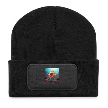 Flossen hoch! Lustiger Fisch mit Sonnenbrille - Recycelte Patch Beanie - Schwarz - Vorne
