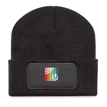 Retro-Schach – die bunte Leidenschaft eines Schachspielers - Recycelte Patch Beanie - Dunkelgrau - Vorne