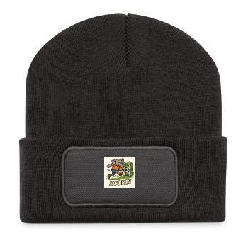 Fußball spielender Elefant – Lustiges Kinderdesign - Recycelte Patch Beanie - Dunkelgrau - Vorne