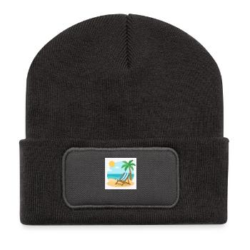 Entspannung pur: Deine Liege wartet am Strand - Recycelte Patch Beanie - Dunkelgrau - Vorne