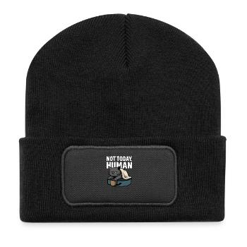 Not Today, Human – Sarcastic Lazy Cat Design - Recycled Patch Beanie - black - Front
