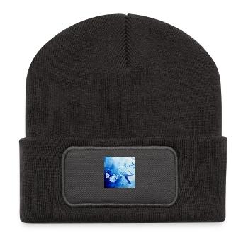 Songbird Branch Blossoms Shades of Blue Filigree Drawing - Recycled Patch Beanie - dark grey - Front