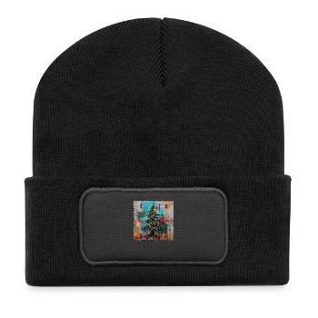 Graffiti Xmas Tree Rost Metall urban Containertür - Recycelte Patch Beanie - Schwarz - Vorne