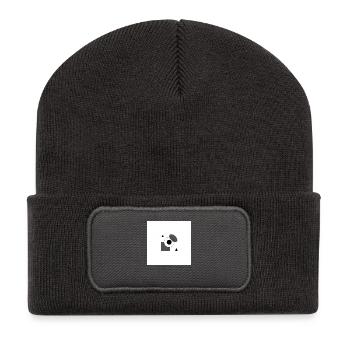 Design graphique abstrait monochrome - Beanie recyclé à patch - charbon - Devant