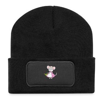 Shy little lady mouse with a garden watering can - Recycled Patch Beanie - black - Front