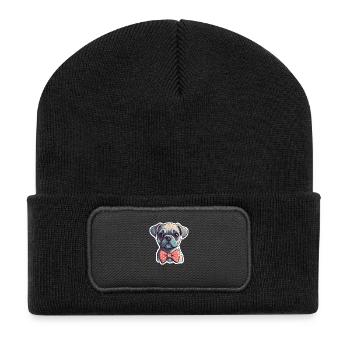 Un chien mignon portant un nœud papillon - Beanie recyclé à patch - noir - Devant