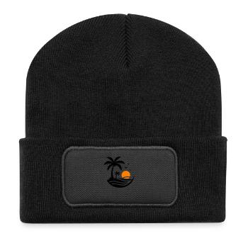 Palmen Strand - Recycelte Patch Beanie - Schwarz - Vorne
