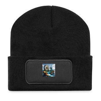 Kunst Uhr - Recycelte Patch Beanie - Schwarz - Vorne
