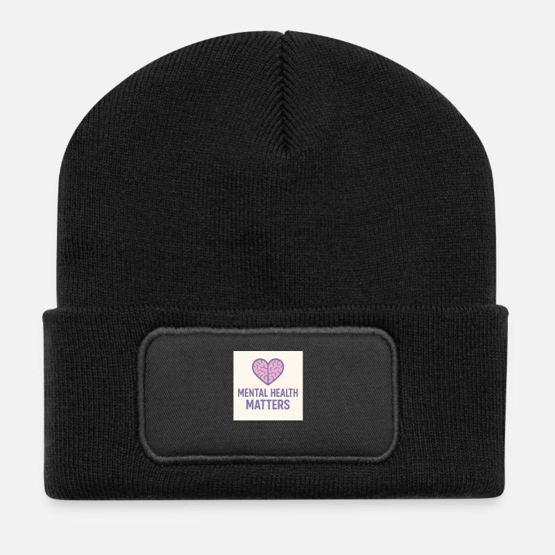 Mental Health Matters lila - Recycelte Patch Beanie - Schwarz