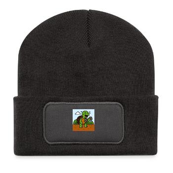 Bande dessinée Tortue drôle - Beanie recyclé à patch - charbon - Devant