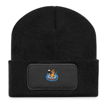 Alpaka mit Donut Schwimmring Lustige Tiere Kinder - Recycelte Patch Beanie - Schwarz - Vorne
