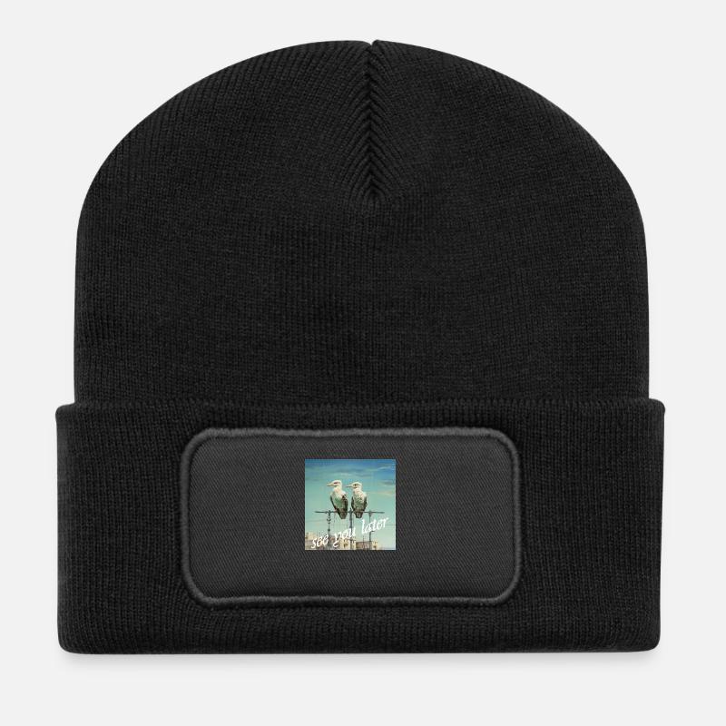 See You later Lettering 2 Birds Pole Humor - Recycled Patch Beanie - black