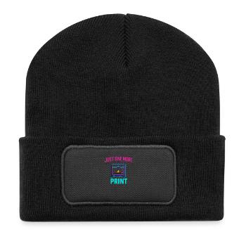 Just One More Print – Nerdiges Maker Motiv - Recycelte Patch Beanie - Schwarz - Vorne