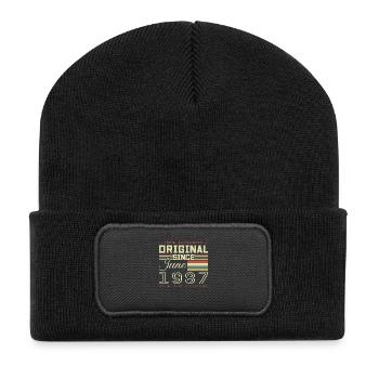Geschenk Anniversaire Juin 1987, Geschenk Juni 1987 - Recycelte Patch Beanie - Schwarz - Vorne