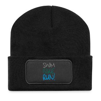 Swim Bike Run! - Triathlon Training - Recycelte Patch Beanie - Schwarz - Vorne