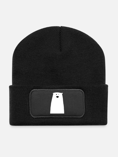 Freundliche Eisbär Zeichnung - Recycelte Patch Beanie - Schwarz