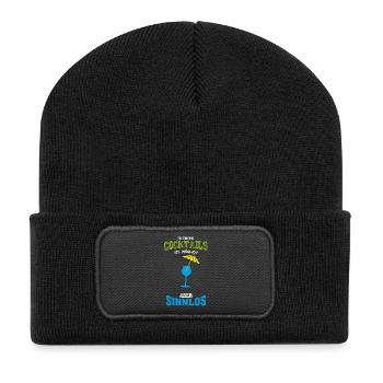 Cocktail mit Schirm Leben sinnlos - Geschenk - Recycelte Patch Beanie - Schwarz - Vorne