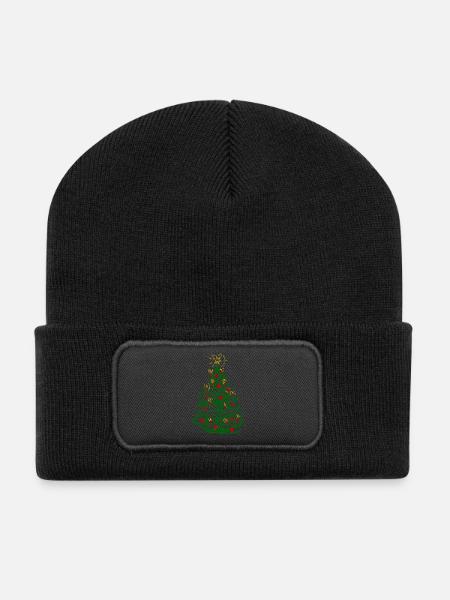 Weihnachtsbaum mit Kerzen und Stern - Recycelte Patch Beanie - Schwarz