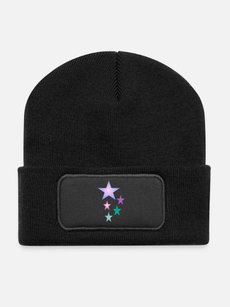 Stern . Bunte Sterne - Recycelte Patch Beanie - Schwarz