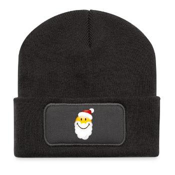 Smiley Glossy Santa - Beanie recyclé à patch - charbon - Devant