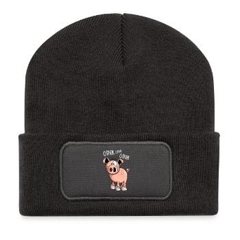 Kleines Oink Schwein - Comic - Schweine - Tiere - Recycelte Patch Beanie - Dunkelgrau - Vorne