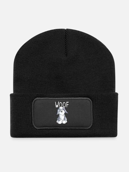 Woof Bearded Collie - Beardie - Geschenk - Comic - Recycelte Patch Beanie - Schwarz