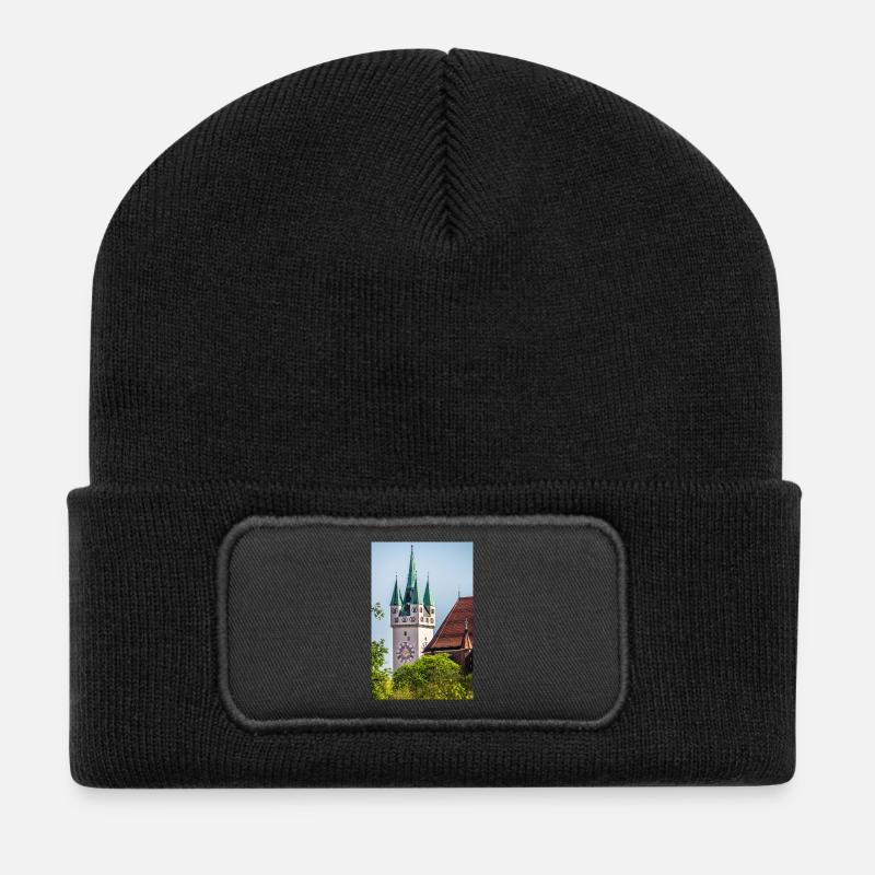Straubing Stadtturm - Recycelte Patch Beanie - Schwarz