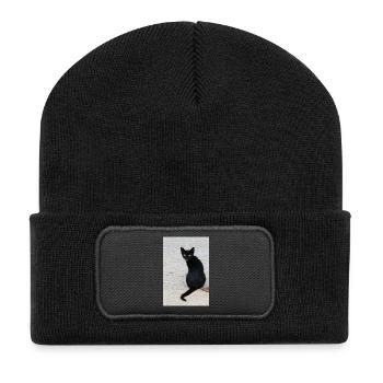 Chat noir - Beanie recyclé à patch - noir - Devant