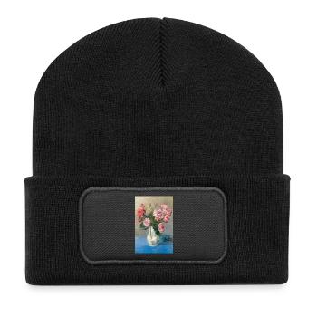 Peinture - Peinture avec des roses dans un vase. - Beanie recyclé à patch - noir - Devant
