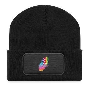 plume de pintade dessinée et colorée - Beanie recyclé à patch - noir - Devant