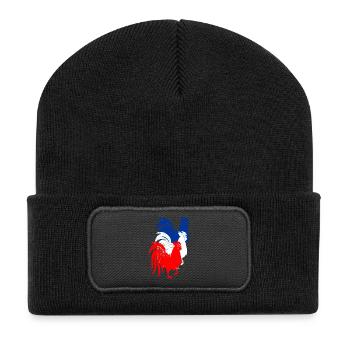 Drei französische Hähne coq mit französisch drei Farben - Recycelte Patch Beanie - Schwarz - Vorne