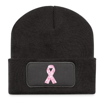 ruban octobre rose solidarité cancer - Beanie recyclé à patch - charbon - Devant